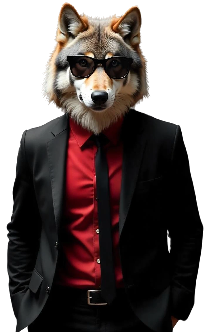Litografías Medellín 40 freepik a wolf with sunglasses wearing a red suit and a re 35014 1